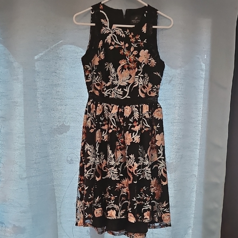 Adrianna Papell Black Dress with Multicolor Floral Design